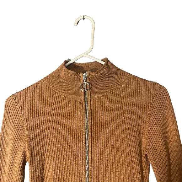 H&M Dusty Rose Ribbed Long Sleeve Half Zip Pullover Knit Sweater Women Sz XS - Picture 5 of 7